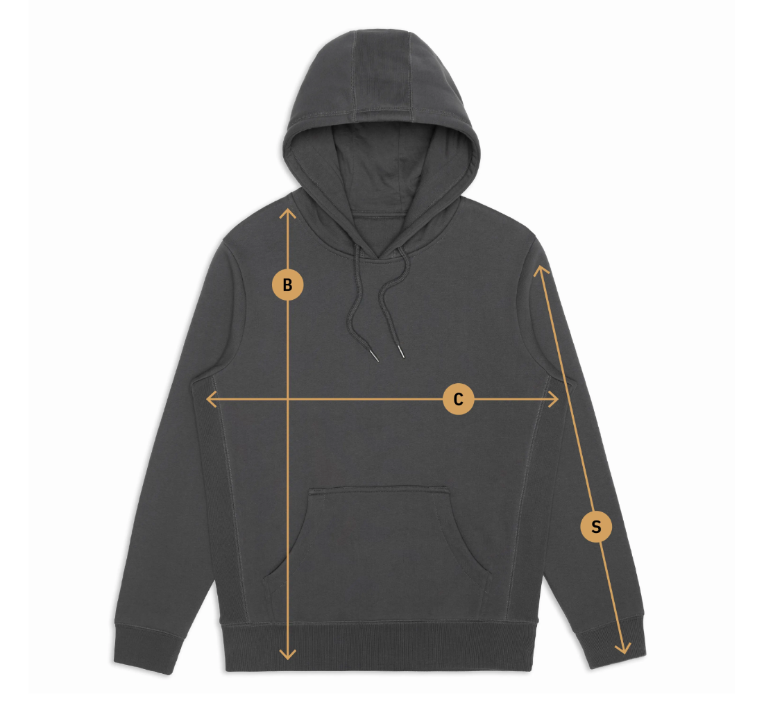 Measurement view of black minimalist Arc Logo hoodie by The Works NY