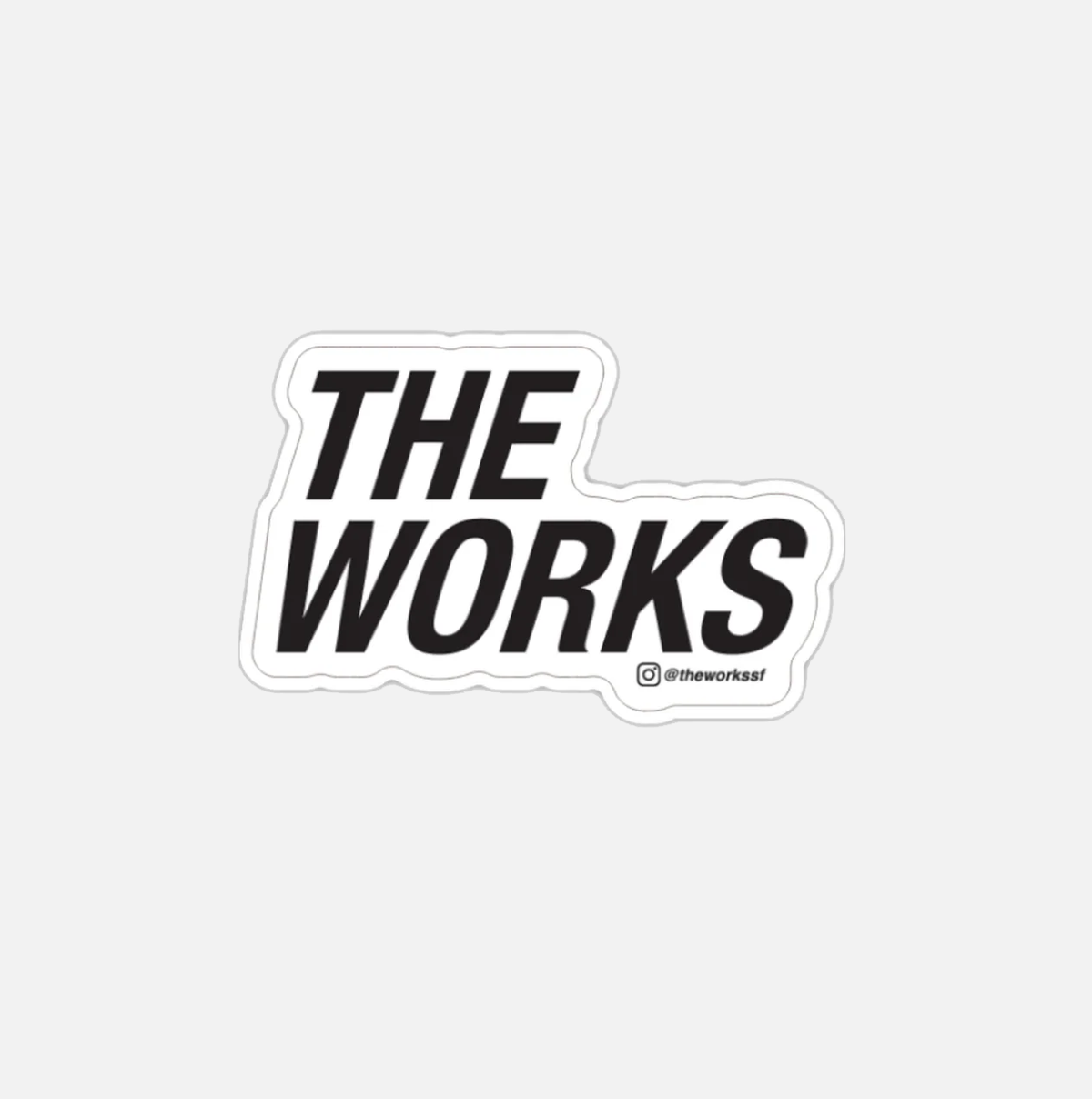 The Works logo sticker — 3x3 inch die-cut, white