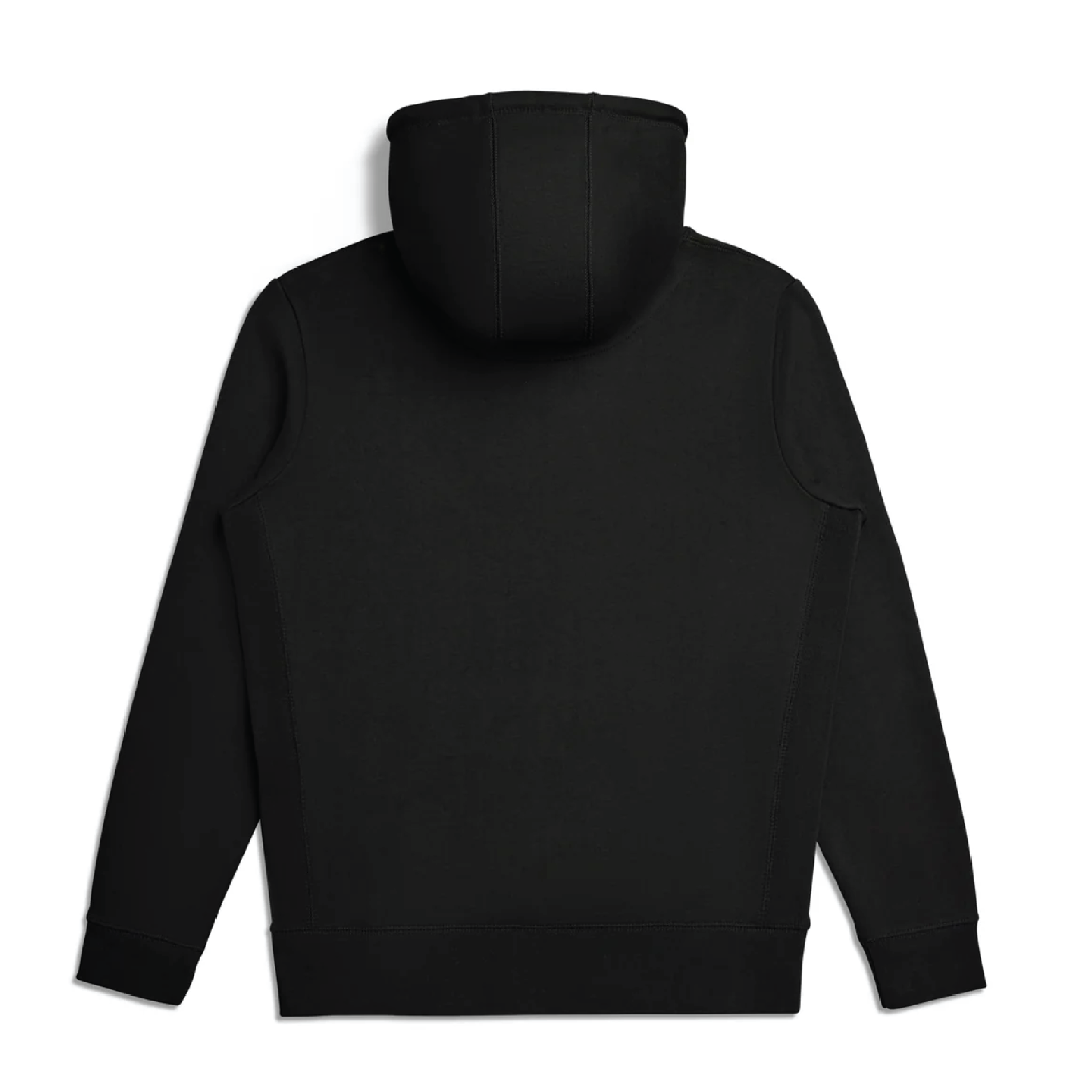 Back view of black minimalist Arc Logo hoodie by The Works NY