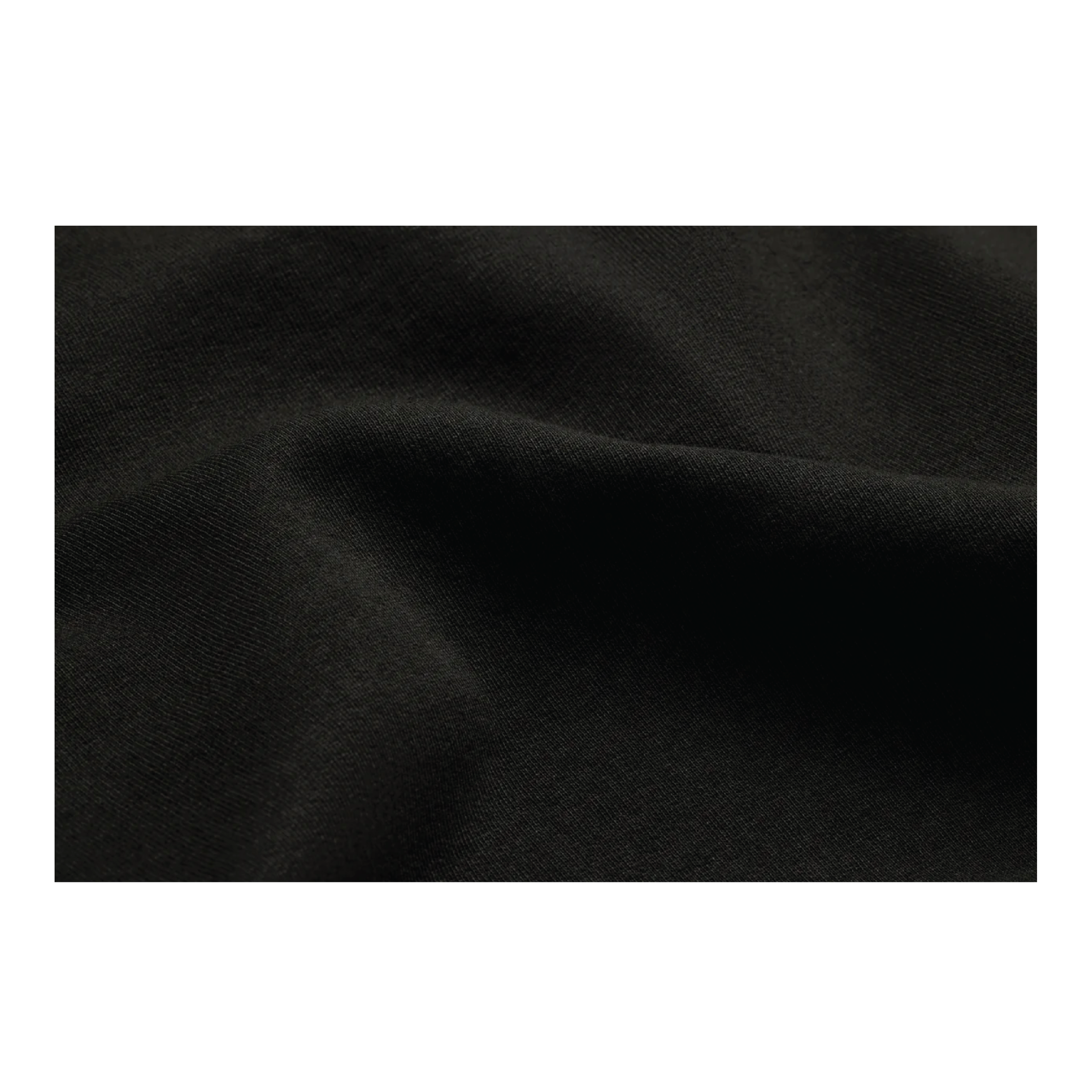 Close up fabric view of black minimalist Arc Logo hoodie by The Works NY